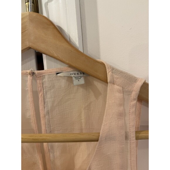 Guess Womens S Pale Peach pink Sleeveless Tank Top Sheer Panel Blouse Flowy - Picture 3 of 6
